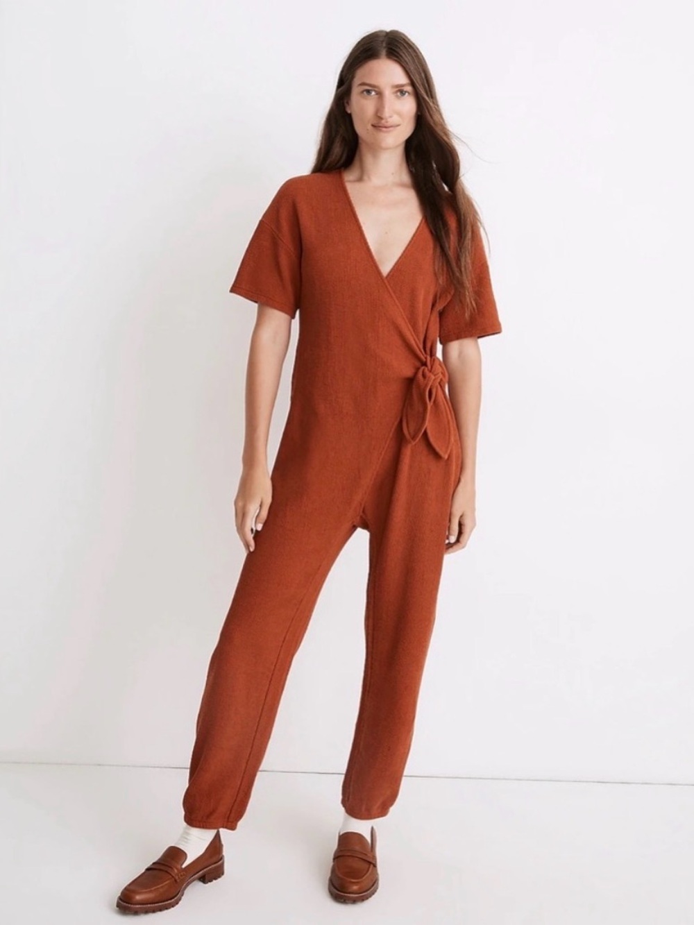 Madewell Rust-Orange Wrap Midi Dress with Side Tie